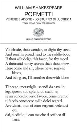 Poemetti: Venere e Adone-Lo stupro di Lucrezia. Testo inglese a fronte